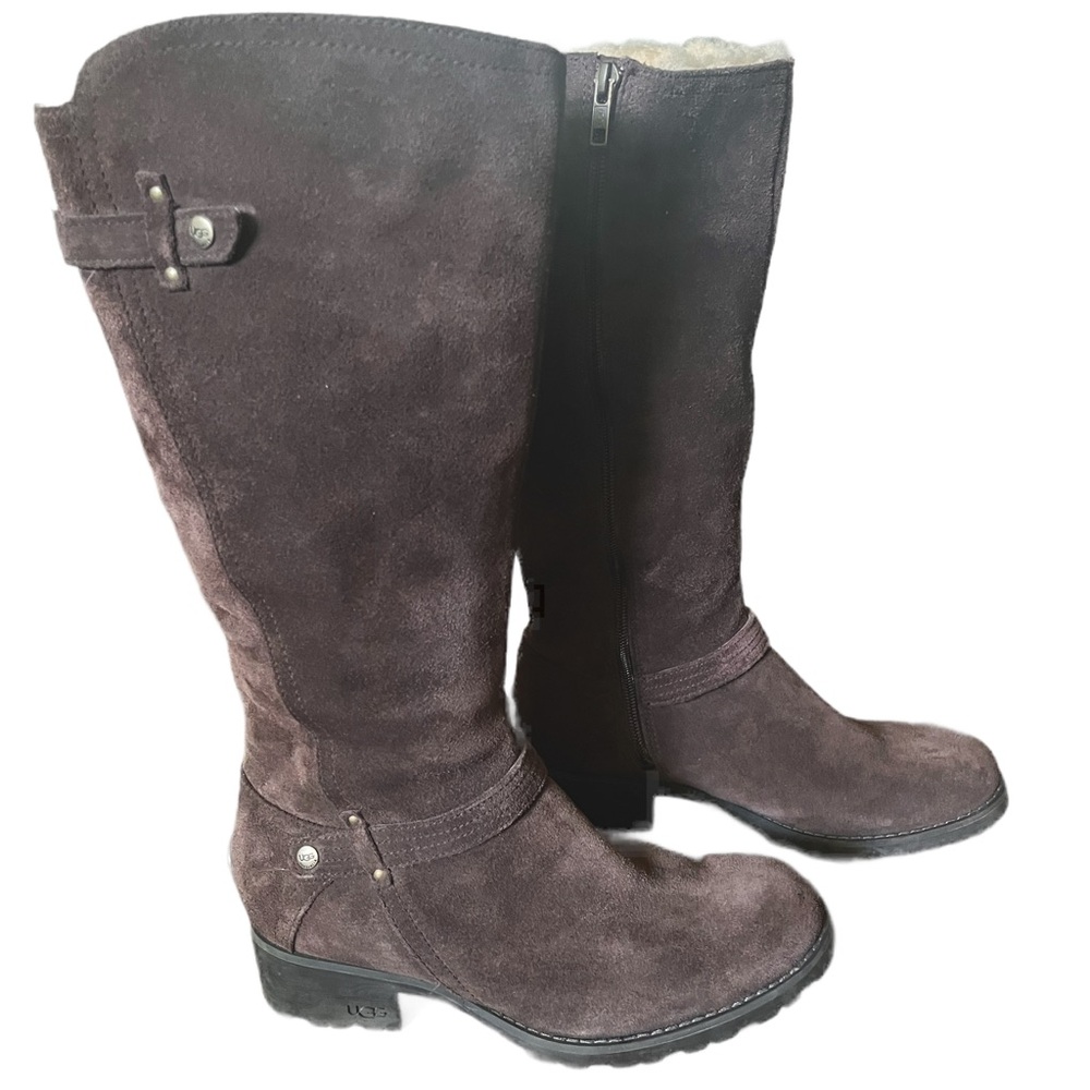 UGG 1917 Brown Suede Shearling Lined Boots Size 8.5 - Picture 3 of 6